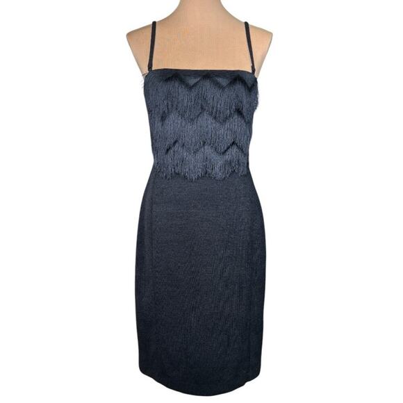 NWT Banana Republic Slip Dress Fringe Detail Mini Length Black Size 10 - Picture 4 of 11